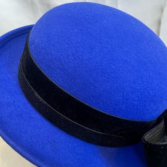 Vintage Deborah New York Royal Blue Wool Hat Black Bow Trim main image 7